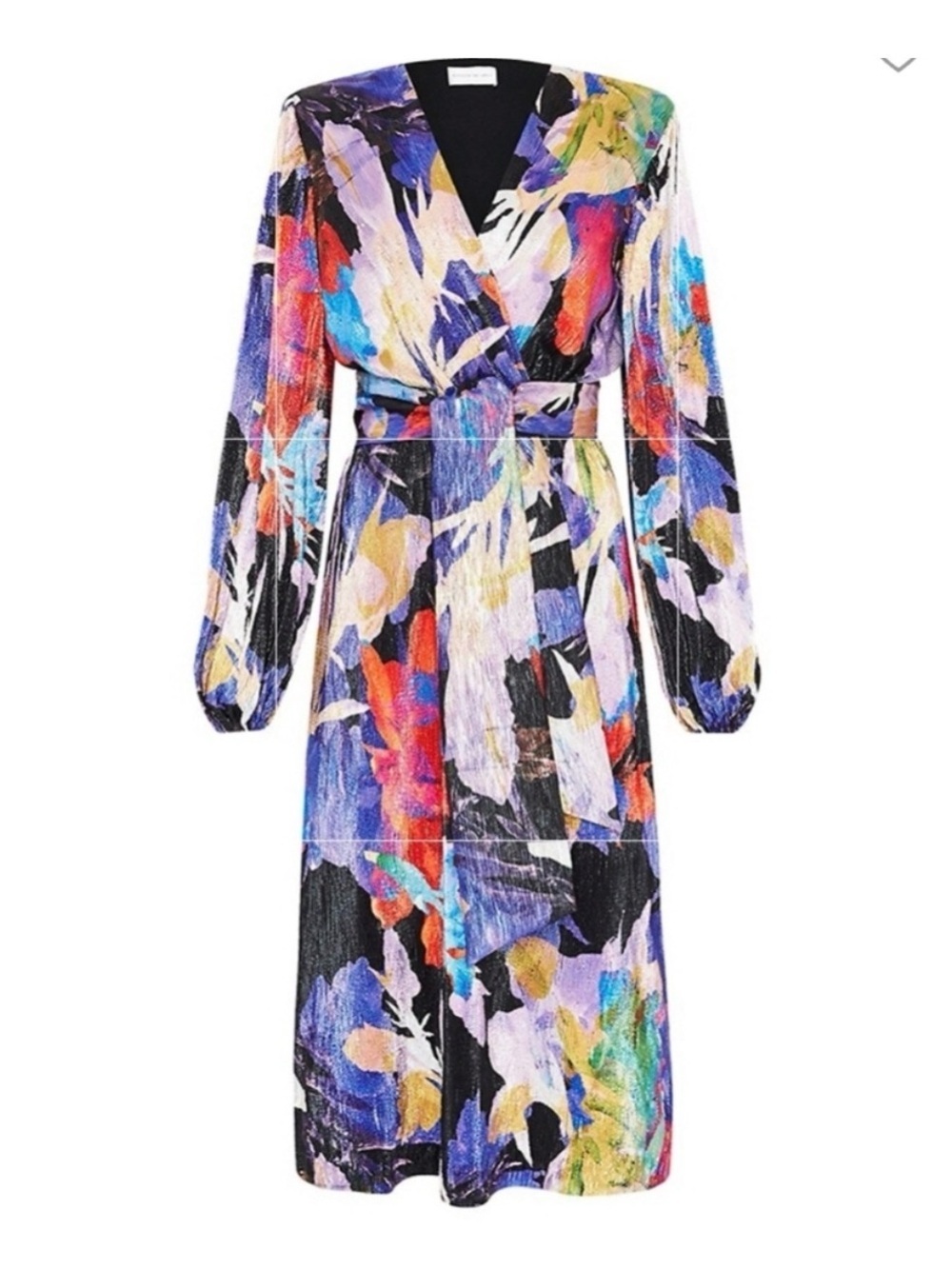 NWT Rebecca Vallance Metallic Colorful Print Belladonna Long Sleeve Midi Dress 6
